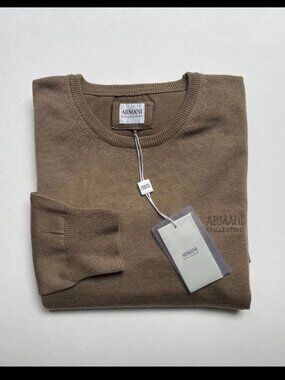 New Armani Collezioni Brown Crew Neck Wool Sweater Pullover L size